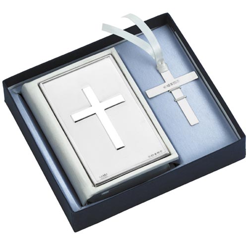 Cross Bookmark and Gem Bible Set In Sterling Silver By Carrs Of Sheffield