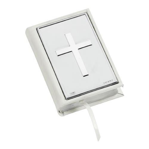 Carrs Of Sheffield Gem Bible- Plain Cross- White Leather In Sterling Silver By Carrs Of Sheffield