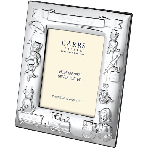 Carrs Of Sheffield Silver Plated Christening Frame With Blue Velvet Back In Silver Plate By Carrs Of Sheffield