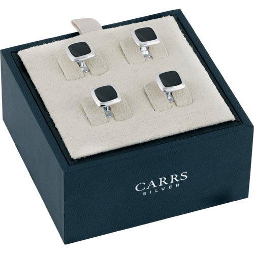 Carrs Of Sheffield Square Onyx Shirt Studs In Sterling Silver By Carrs Of Sheffield