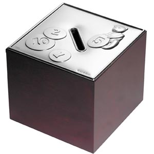 Carrs Of Sheffield Wood Money Box with Mahogany Finish In Sterling Silver By Carrs Of Sheffield