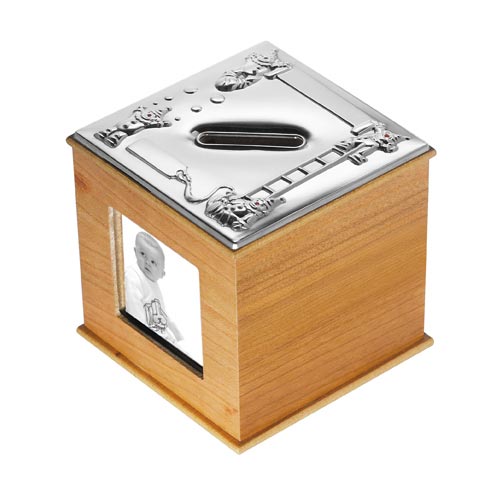Carrs Of Sheffield Wood Photograph Money Box with Cherry Wood Finish In Sterling Silver By Carrs Of Sheffield