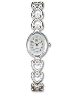 Ladies Sterling Silver Heart Link Bracelet Watch