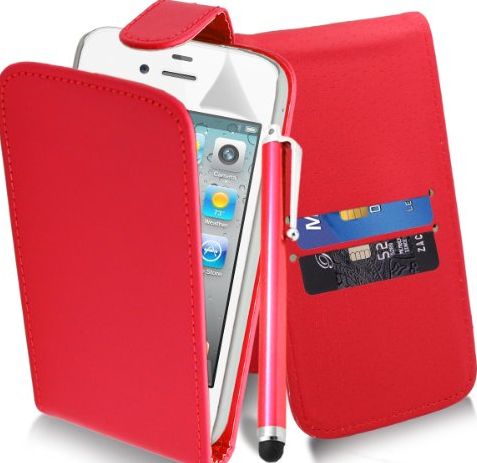Case Collection UK Apple iPhone 4 / 4G / 4S - Premium Quality PU Leather Wallet Flip Case Cover Pouch   Screen Protector With Microfibre Polishing Cloth   Touch Screen Stylus Pen By CCUK