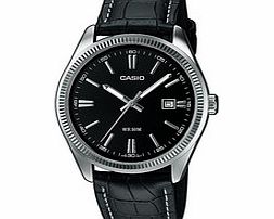 Casio Black embossed leather strap watch