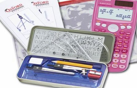 Casio FX85GT  Pink Exam Pack; Scientific Calculator, Geometry Set in a Tin and Transparent Pencil Case
