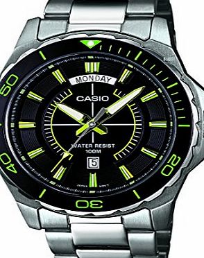 Casio Mens Quartz Watch with Black Dial Analogue Display and Silver Stainless Steel Bracelet MTD-1076D-1A3VEF