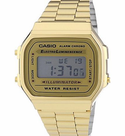 Casio Mens Quartz Watch with Grey Dial Digital Display and Gold Stainless Steel Strap A168WG-9EF
