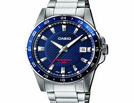 Casio Metallic and blue steel bracelet watch