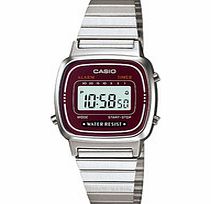 Casio Metallic and red slim digital watch