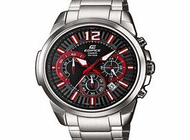Casio Metallic and red steel chrono watch