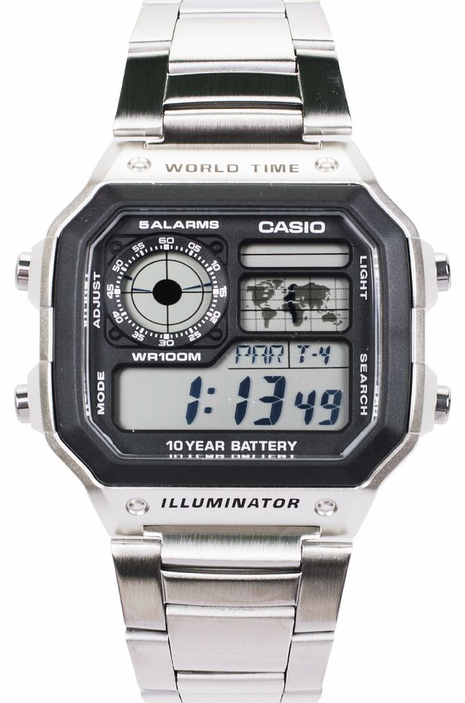 Casio Silver World Time Classic Watch AE-1200WHD-1AVEF