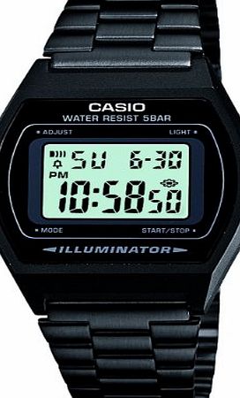 Casio Unisex Quartz Watch with Grey Dial Digital Display and Black Stainless Steel Bracelet B640WB-1AEF wi