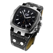 CAT steel square chrononograph black strap watch