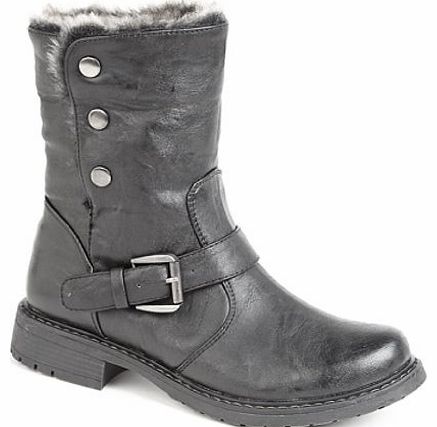 Cats Eyes Ladies Biker Style Ankle Boots with Faux Fur lining BLACK size 6 UK