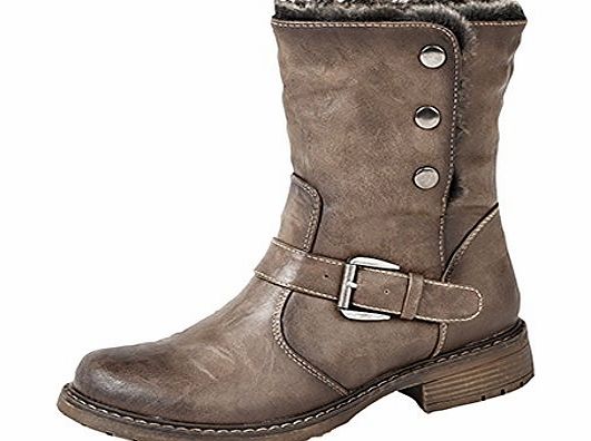 Cats Eyes Ladies Biker Style Ankle Boots with Faux Fur lining BROWN size 5 UK