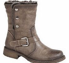 Press Stud Fold Down Biker Style Ankle Boot - Brown - Brown - size UK Ladies Size 6