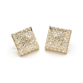 Gold Square Pave Stud Earrings