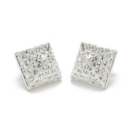 Silver Square Pave Stud Earrings