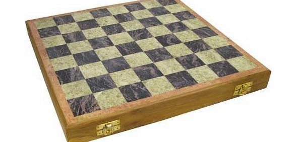 CE Hand Made Items 12`` Soapstone Chess Set Hand Carved Pieces Storage Compartment Wooden Framed