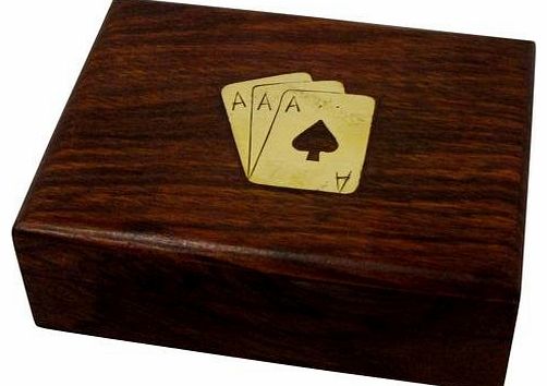 CE Hand Made Items Indian Handmade Playing Card Box with Deck of Cards Brass Inlay