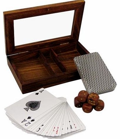 CE Hand Made Items Indian Handmade Twin Playing Card Holder and Die Set Dice Game Brass Inlay