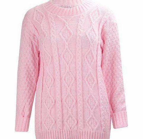 CELEB LOOK C25 NEW WOMENS CABLE KNITTED LADIES LONG JUMPER IN 08-14 (M/L (UK 12-14), BABY PINK)