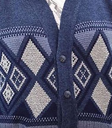 CELEB LOOK Mens Grandad Sleeveless Button Up Argyle Diamond Pattern Waistcoat (m, Navy)