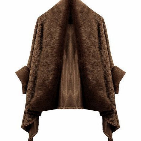 CELEB LOOK U79 NEW WOMENS FAUX FUR TRIM ROMANY LADIES CAPE IN PLUS SIZE 08-20 (ONE SIZE 08-14, COCO BROWN)