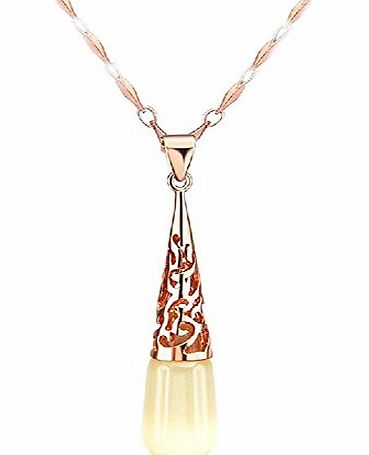 Celebrity Elements Celebrity Jewellery-Ladies Elegant Cat Eye Stone Rose Gold Plated Pendant with Platinum Plated Curb Chain 45cm Necklace for Women N09