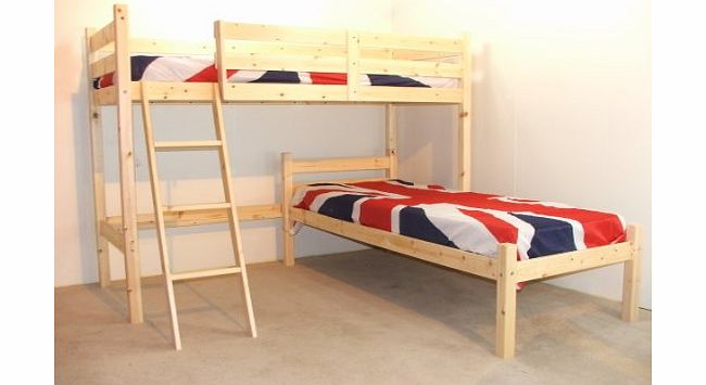Celeste L Shaped Bunk with mattresses L SHAPED 3ft bunkbed - Wooden LShaped Bunk Bed for kids - INCLUDES 2x 15cm sprung mattresses