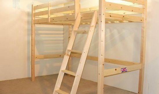 Loft Bunk Bed - 2ft 6 small single wooden high sleeper bunkbed - Ladder can go left or right - INCLUDES 15cm sprung mattress