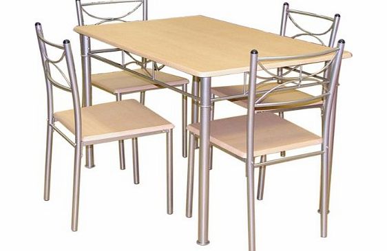 Celine MDF Plus Steel Celine 5-Piece Dining Set, 111 x 71 x 76 cm, Natural Wood Effect