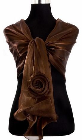 Central Chic Brown Silky Wrap Stole Shawl With Flower Detail - Weddings Bridal Bridemaids 