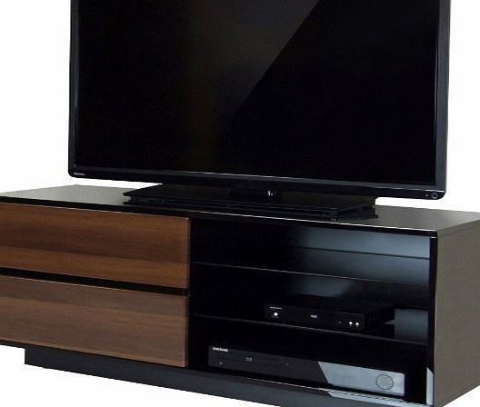Centurion Gallus Gloss Black with 2-Walnut Drawers amp; 3-Shelf 26``-55`` LED/ LCD / Plasma Cabinet TV Stand