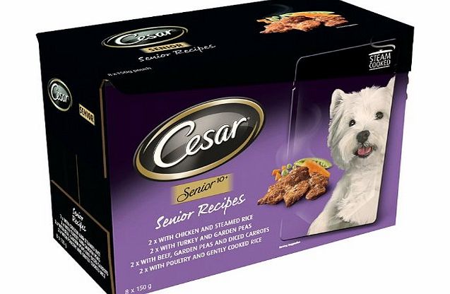 Cesar Senior Dog Food Pouches Mixed Selection in Gravy 8x150g (Pack of 4, Total 32 Pouches)