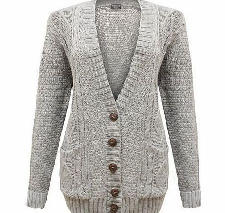 Cexi Couture  NEW LADIES CABLE KNITTED BUTTON GRANDAD WOMENS KNITED BOYFRIEND CARDIGAN TOP CHARCOAL GREY ONE SIZE 8-14