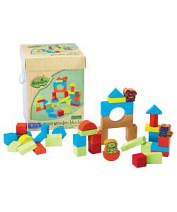 chad valley 100 Piece Wooden Blocks in a Tub
