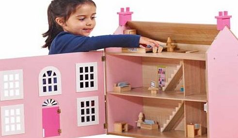 Chad Valley Wooden 3 Storey Dolls House - Pink.