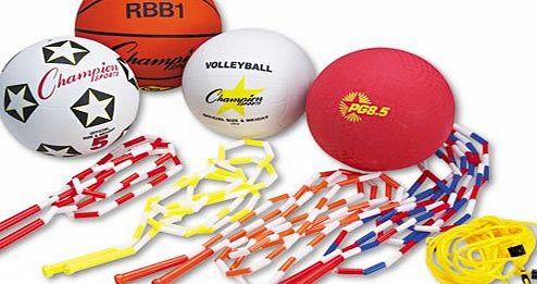 Champion Sports - Physical Education Kit w/Seven Balls, 14 Jump Ropes, Assorted Colors - Sold As 1 Set - Equipment for multiple games in one simple package.