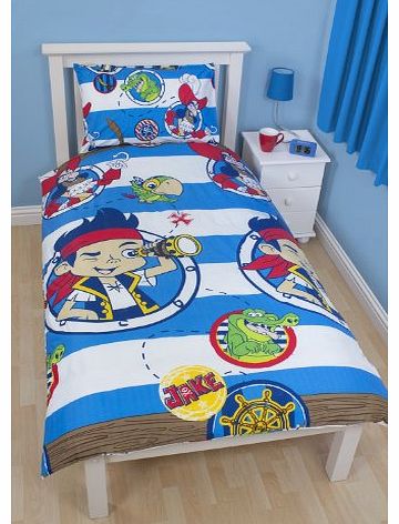 Character World 135 x 200 cm Disney Jake and The Never Land Pirates Doubloons Single Rotary Duvet Set, Multi-Color