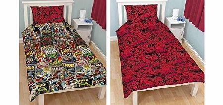 Character World OFFICIAL Marvel Comics Hero Avengers Reversible Rotary Single Bed Duvet Quilt Cover Set Children Reversible Single Bed Set Duvet Pillowcase Set (MCC1)