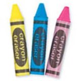 Crayon Shaped Erasers - 1 Pack of 3 (Red, Blue and Yellow)