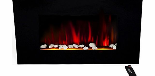 Charles Jacobs 2kW LARGE FIREPLACE 2015 Early Release with Big Black Flat Glass Screen Plasma Style Wall Mounted Electric Fire Place Heater 2000W MAX incl. 2 YEARS NATIONAL WARRANTY