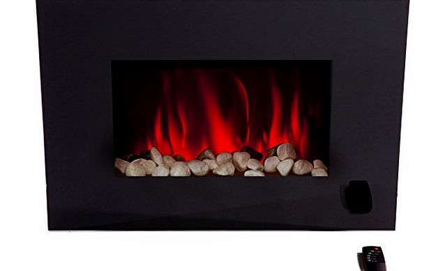 Charles Jacobs 2kW LARGE FIREPLACE 2015 Early Release with Black Flat Glass Screen Plasma Style Wall Mounted Electric Fire Place Heater 2000W MAX incl. 2 YEARS NATIONAL WARRANTY