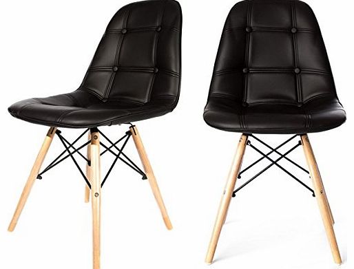 Charles Jacobs Replica Charles Eames Dining/Office Chair x2 (PAIR) in Black with Wooden Legs, New 2015 Cushioned Design for Extra Comfort, Modern Lounge Furniture