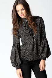 Lace Up Front Printed Crepe Sheen Blouse