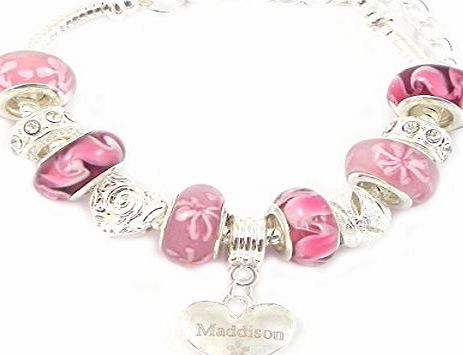 Charmed Jewellery Personalised Engraved Name Pink Charm Bracelet Girls Pandora Style Gift Boxed