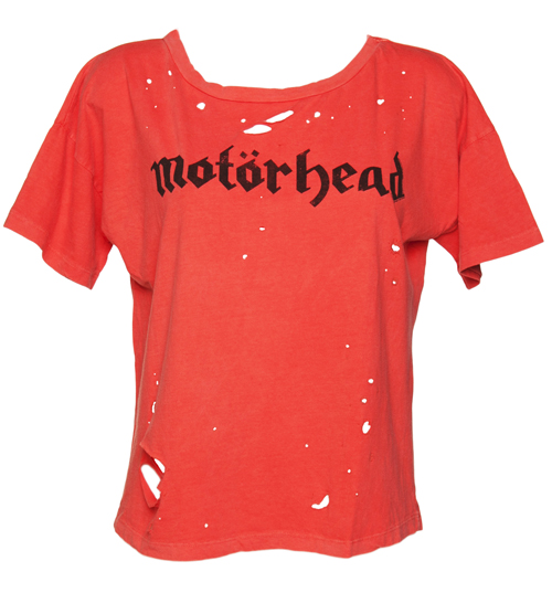 Ladies Red Destroyed Motorhead Boxy T-Shirt from