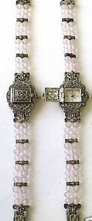 Chateau LADIES STERLING SILVER ROSE QUARTZ BEADED COVERED WATCH